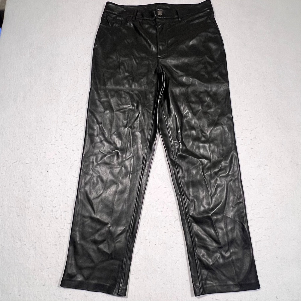 Joie Faux‎ Leather Pants Black High Rise Straight Leg Size 10 33x28